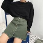 Fray Button-front Skirt