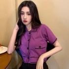 Color Block Open-front Knit Short-sleeve Cardigan