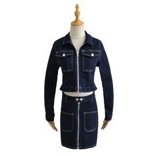 Denim Zip-up Jacket / Mini Pencil Skirt