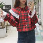 Lace-trim Collar Plaid Blouse