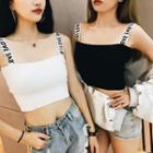 Sleeveless Lettering Strap Knit Top