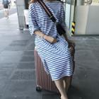 3/4-sleeve Striped Midi Knit Dress