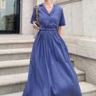 Short-sleeve Plain Maxi Shirt Dress