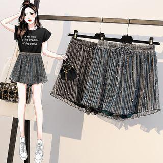 Rhinestone Ribbed Wide Leg Shorts