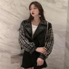 Tweed Panel Faux Leather Jacket Black - One Size