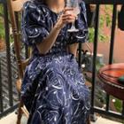 Short-sleeve Pattern Maxi A-line Dress