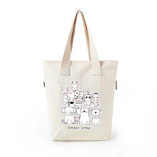 Cartoon Animal Print Canvas Shopper Bag