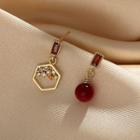 Hexagon & Bead Asymmetrical Alloy Dangle Earring