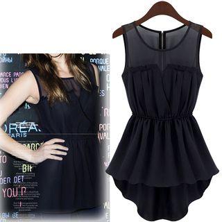 Mesh Trim Sleeveless Peplum Tunic