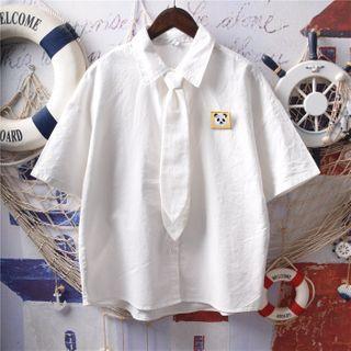 Short-sleeve Panda Applique Shirt White - One Size