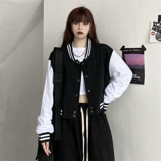 Two-tone Cropped Baseball Jacket