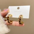 Leopard Print Velvet Alloy Open Hoop Earring E4694 - 1 Pair - Brown - One Size