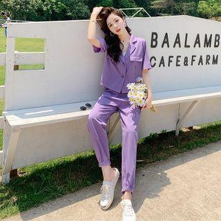 Set: Short-sleeve Blazer + Cropped Dress Pants