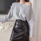 Off Shoulder Long-sleeve Top / Midi Straight Fit Skirt