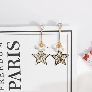 Faux Pearl Rhinestone Star Dangle Earring As Shown In Figure - One Size