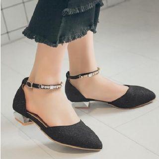 Ankle Strap Pointed Low Heel Pumps