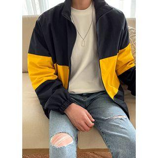 High-neck Contrast-panel Windbreaker