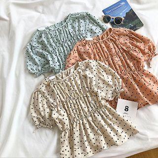 Polka Dot Crewneck Short-sleeve Blouse