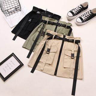 Pocket Detail High-waist Mini A-line Skirt