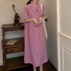 Short-sleeve A-line Midi Shirtdress Purple - One Size