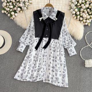 Mock Two Piece Printed A-line Dress White - One Size