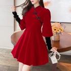 Long Sleeve Chinese Collar A-line Dress