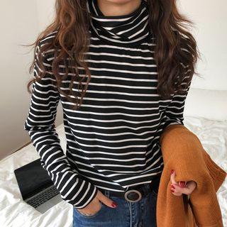 Turtleneck Striped Long-sleeve T-shirt Stripes - Black & White - One Size