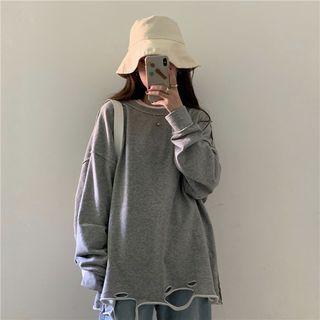 Long-sleeve Distressed Sweatshirt