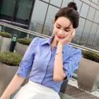 Striped Elbow-sleeve Shirt / A-line Skirt
