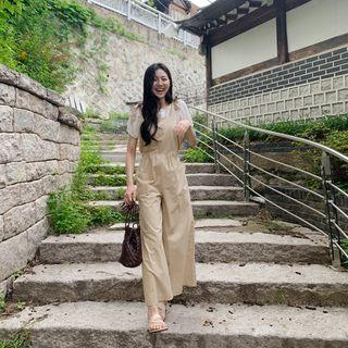 Tie-shoulder Overall Pants