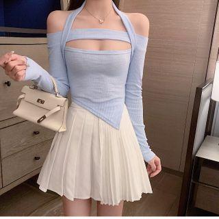 Long-sleeve Asymmetrical Cold-shoulder T-shirt