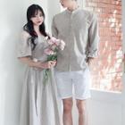 Couple Matching V-neck Shirt / Off-shoulder Short-sleeve A-line Dress