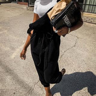 Drawstring-waist Cotton Suspender Pants
