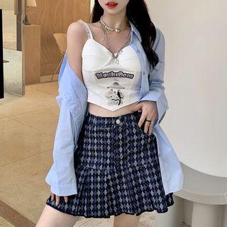 Plain Shirt / Print Camisole Top / Argyle A-line Skirt