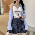 Plain Shirt / Print Camisole Top / Argyle A-line Skirt
