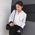 Single-breasted Long-sleeved Color-block Collared Sheath Blouse