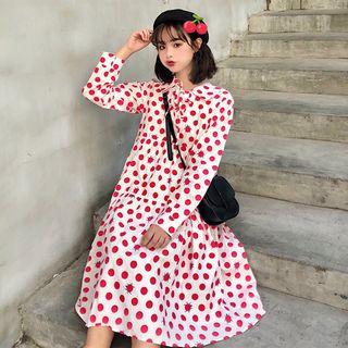 Long-sleeve Dotted Collar Dress As Shown In Figure - One Size