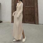 Turtleneck Long-sleeve Maxi Knit Dress As Shown In Figure - One Size