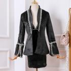 Set: Bell-sleeve Velvet Blazer + Spaghetti Strap Mini Velvet Dress
