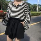 Hooded Striped Short-sleeve Pullover