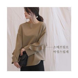 Ruffled Long-sleeve Boxy-fit Top