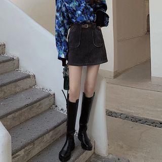 Set: Corduroy Mini Skirt + Belt