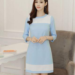 Color Block Long-sleeve Shift Dress