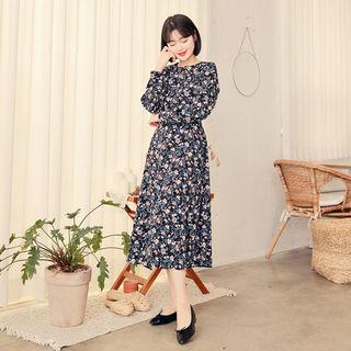 Puff-sleeve Floral Print A-line Midi Dress
