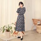 Puff-sleeve Floral Print A-line Midi Dress