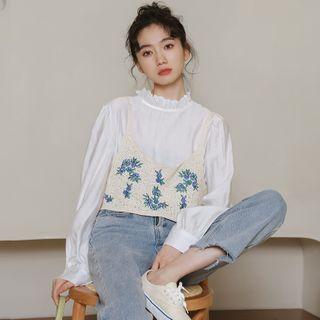 Mock-neck Blouse / Floral Print Camisole Top