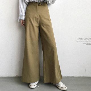 Buttoned Zip-front Boot-cut Pants