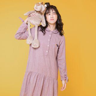 Long-sleeve Cat Embroidery Mini Dress