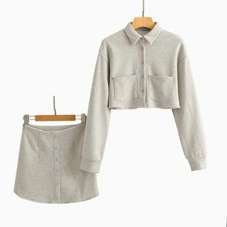 Set: Button Cropped Jacket + A-line Skirt