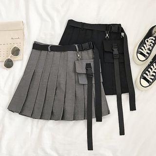 Plain Pocket Cargo Pleated Skirt